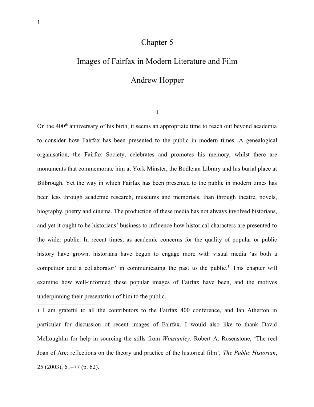 Images of Fairfax in Modern Literature and Film