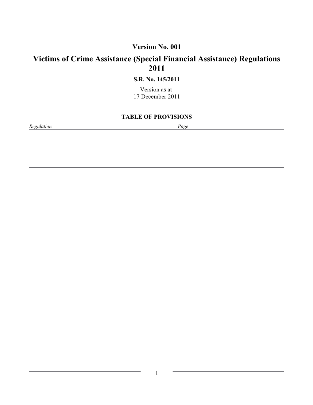 Victims of Crime Assistance (Special Financial Assistance) Regulations 2011