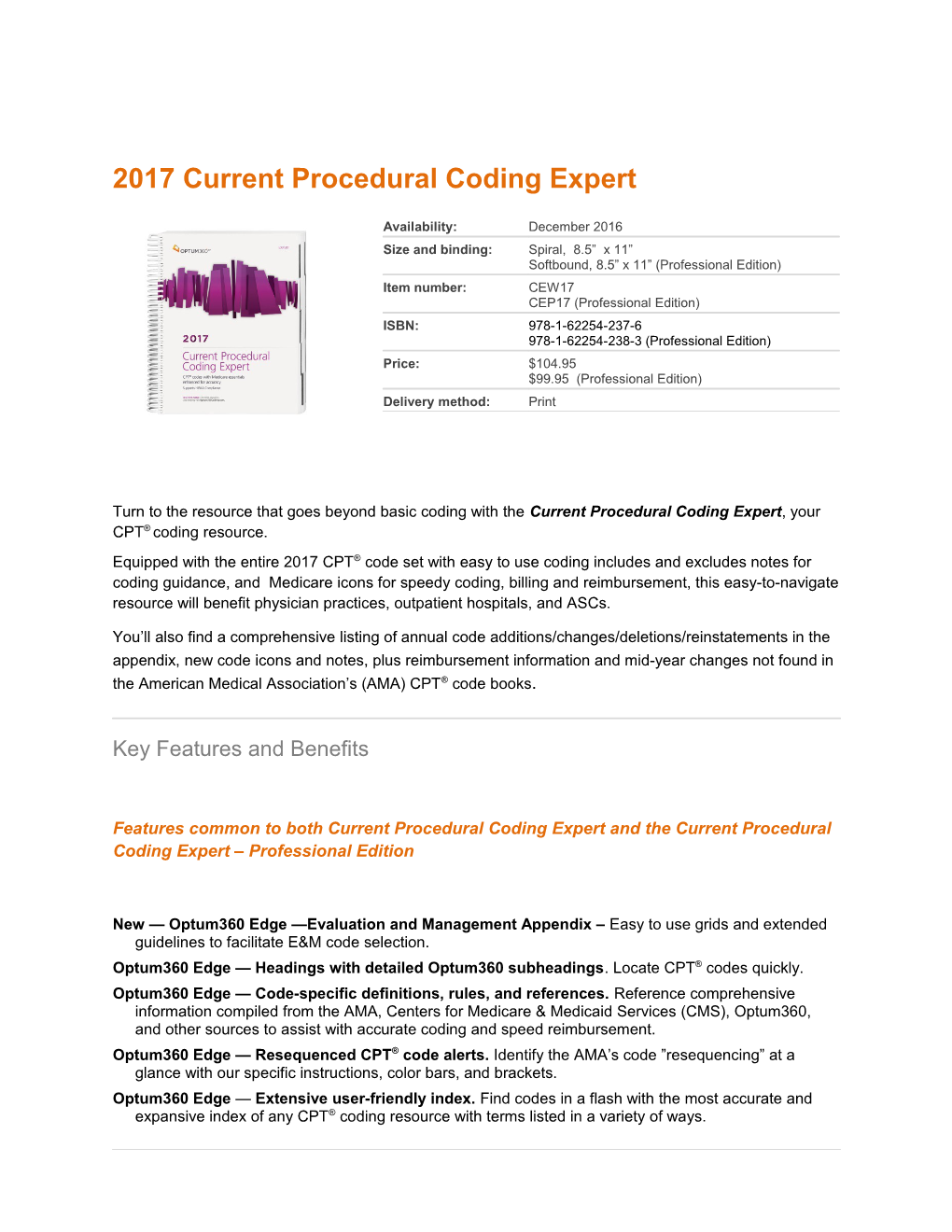 2017 Current Procedural Coding Expert