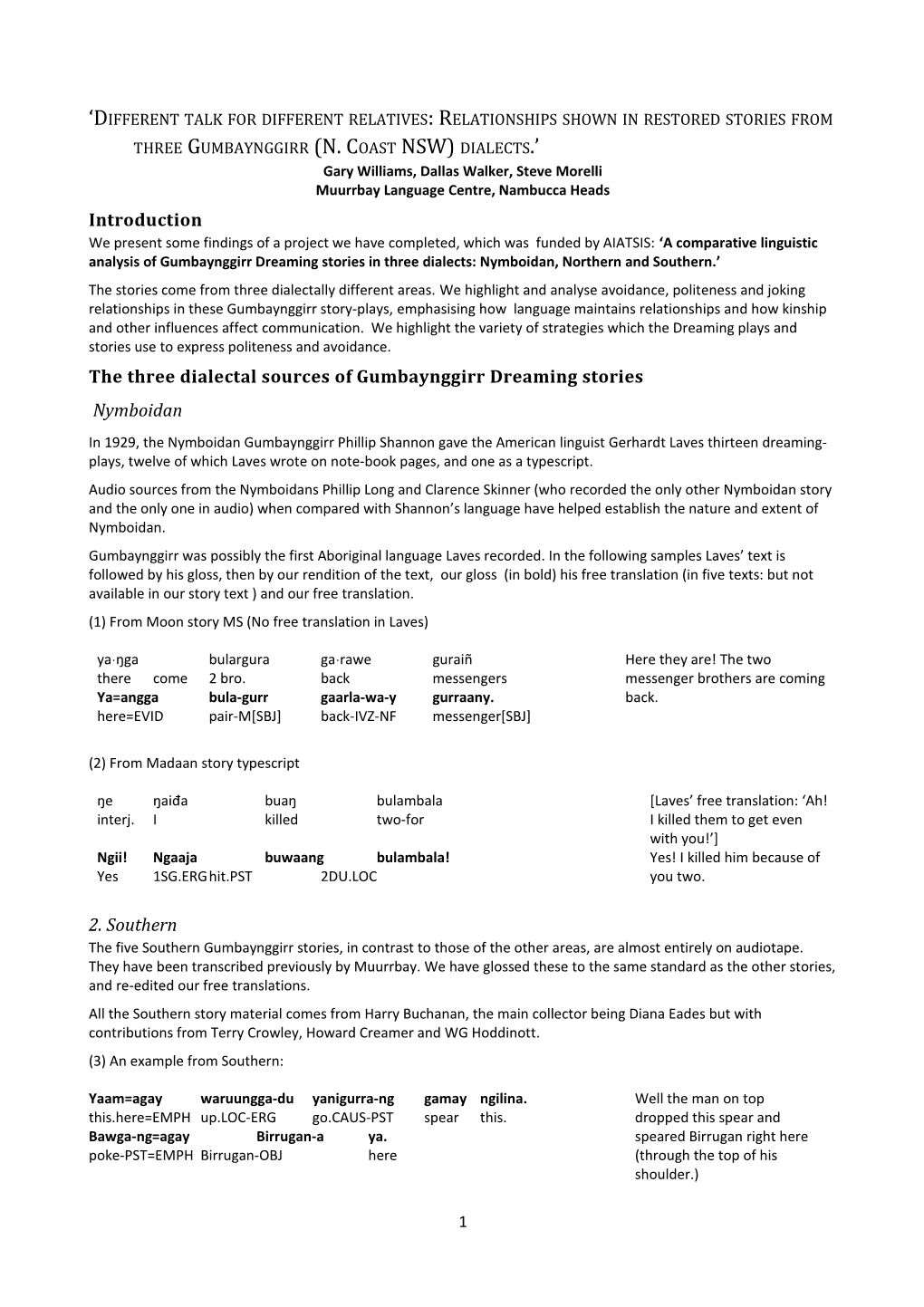 The Three Dialectal Sources of Gumbaynggirr Dreaming Stories