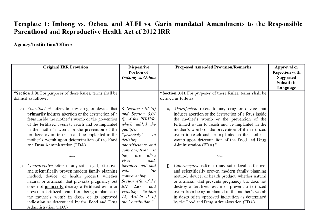 Template 1: Imbong Vs. Ochoa, and ALFI Vs. Garin Mandated Amendments to the Responsible