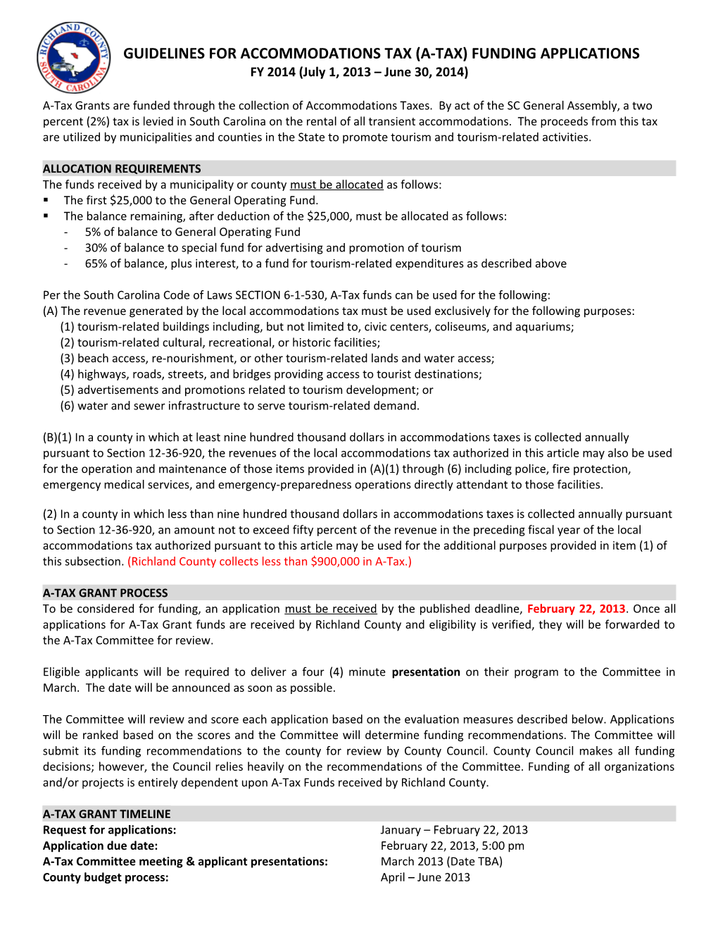 Guidelines for Applications for Accommodations Tax Funds