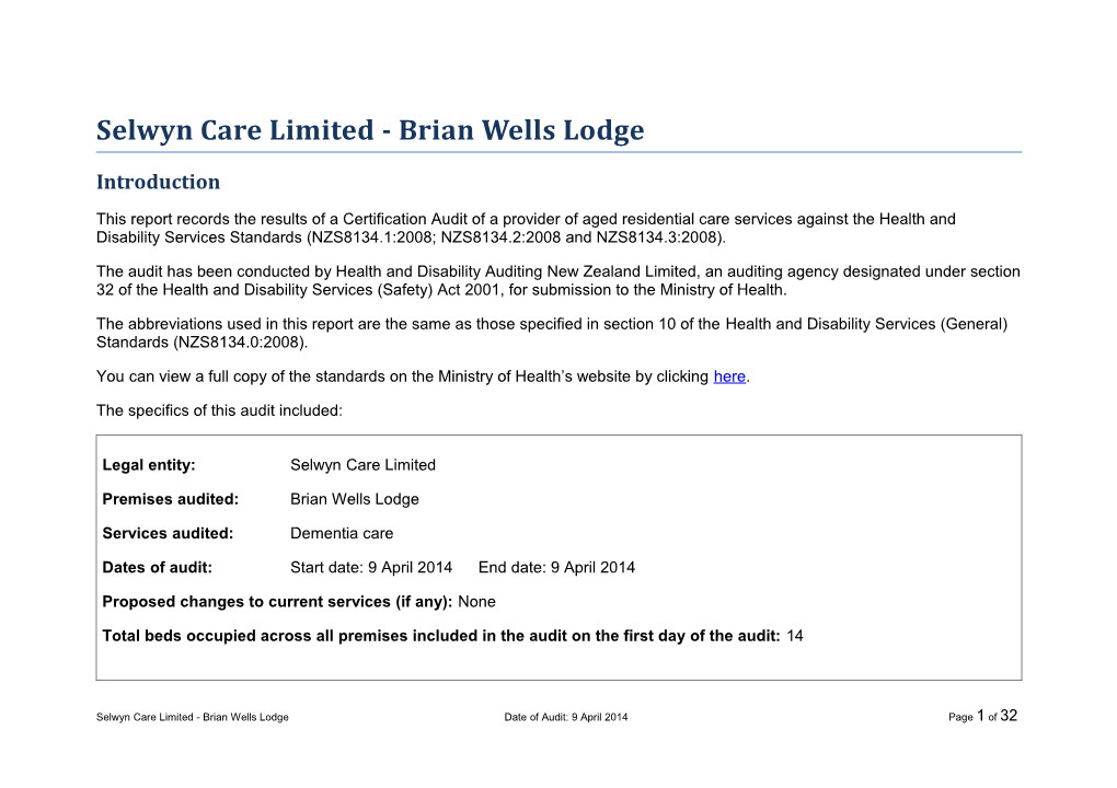 Selwyn Care Limited - Brian Wells Lodge