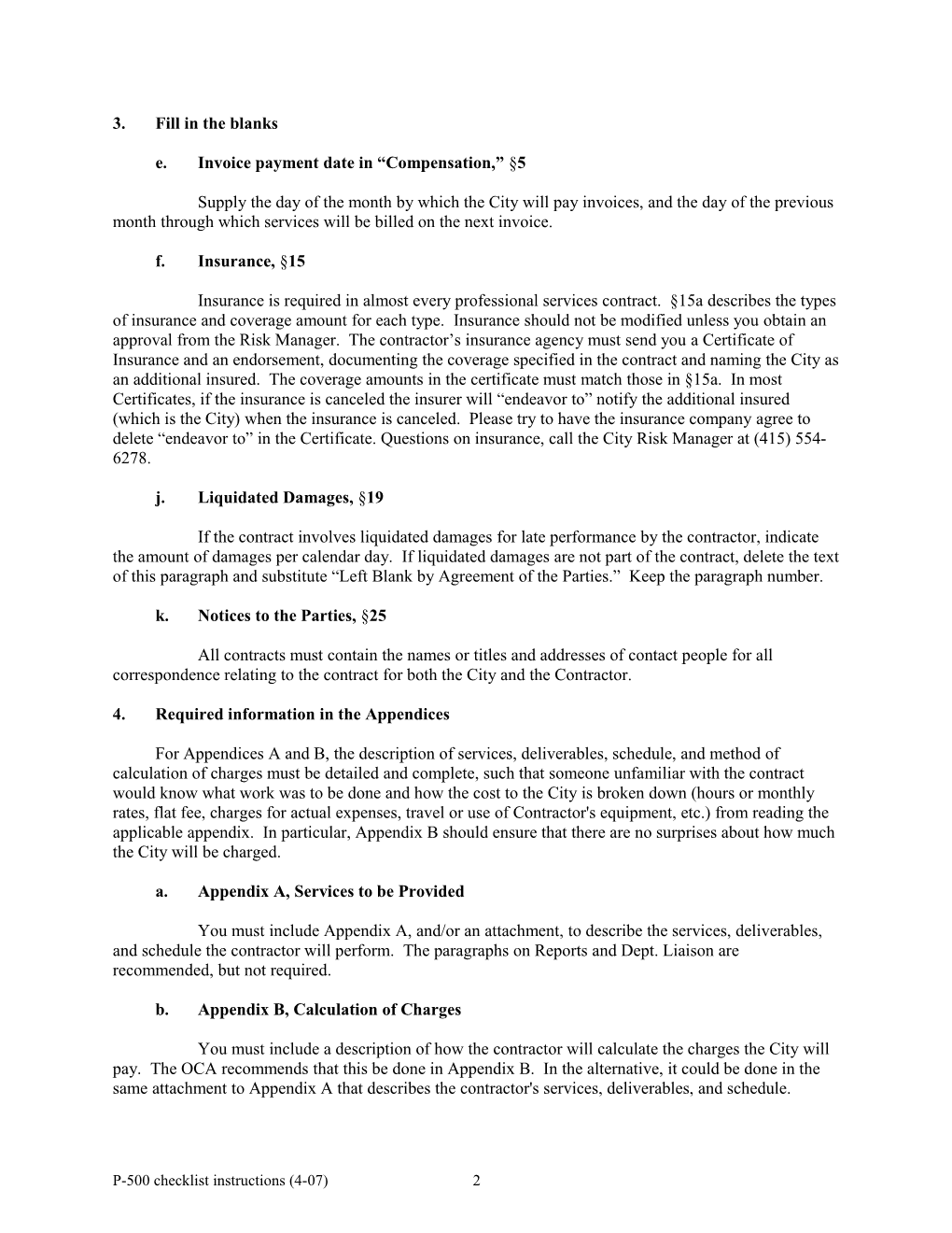 Instructions to Professional Services Contract (P-500) Checklist and Transmittal Sheet