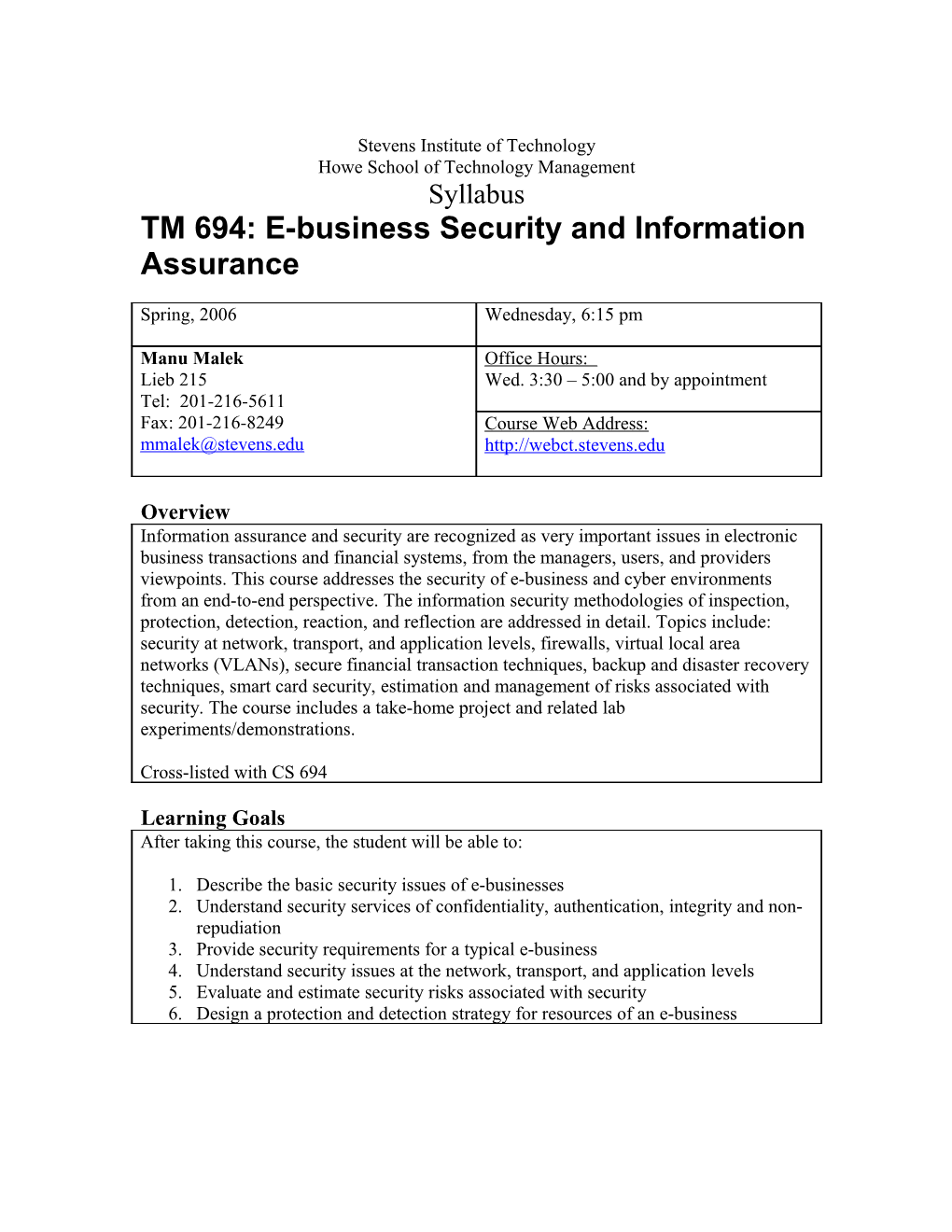 TM 694: E-Business Security and Information Assurance