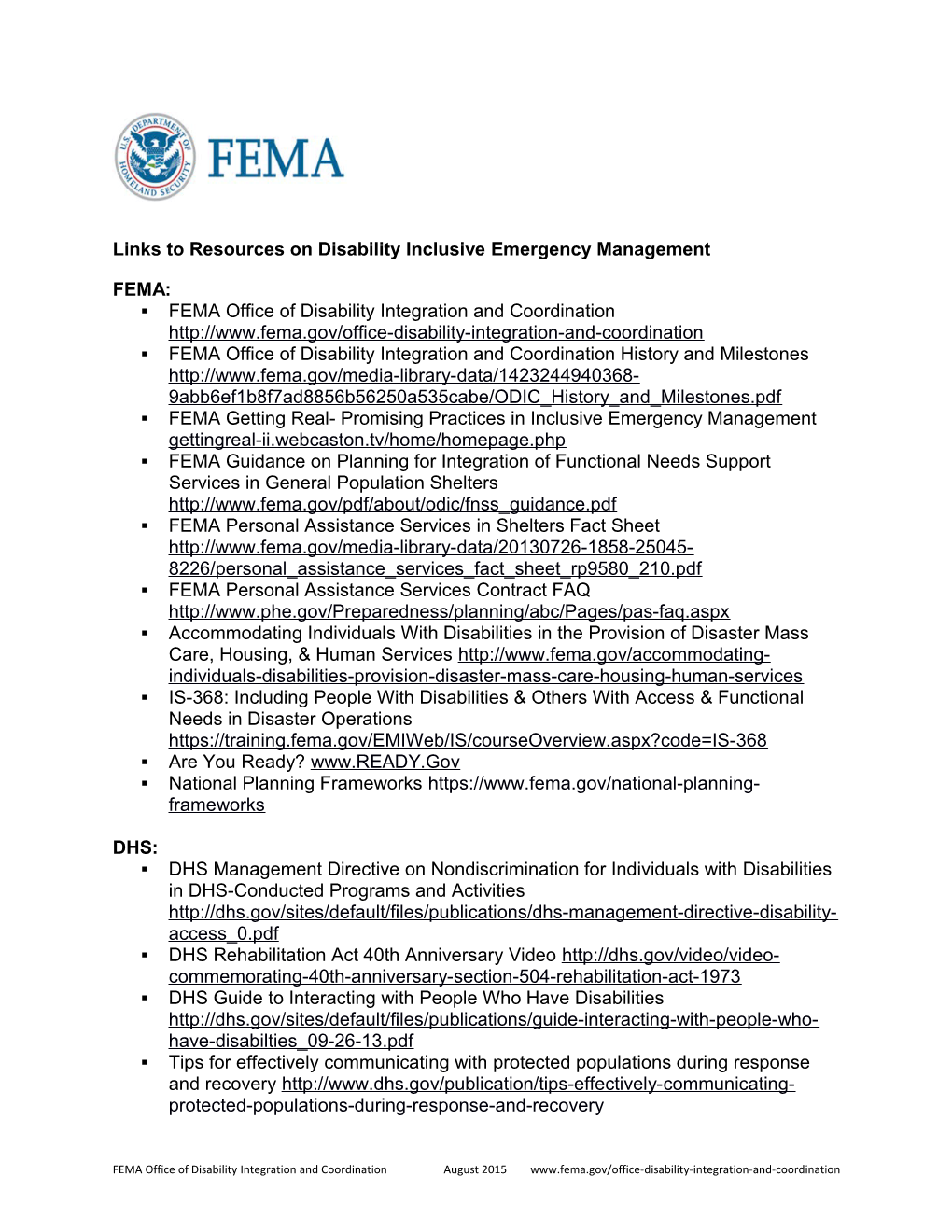 Links to Resources on Disability Inclusive Emergency Management