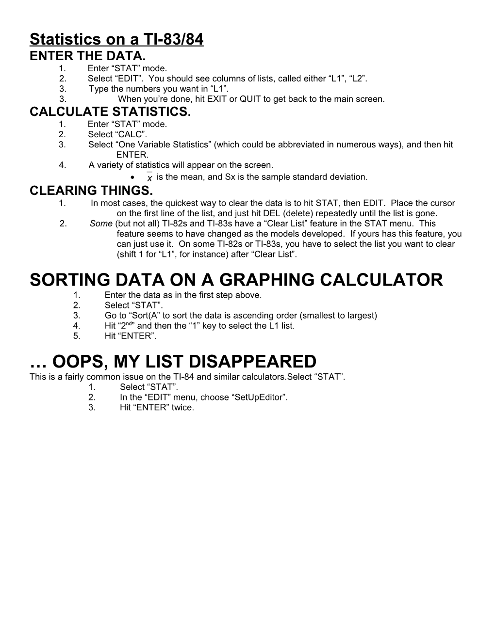 1-Variable Statistics on Your Calculator