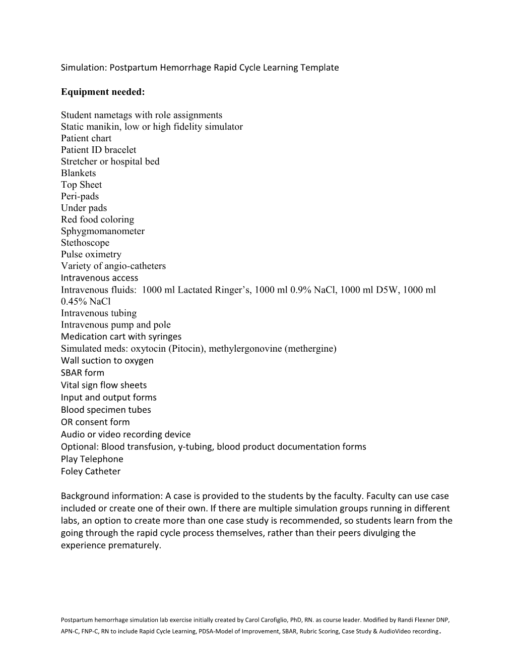 Simulation: Postpartum Hemorrhage Rapid Cycle Learningtemplate