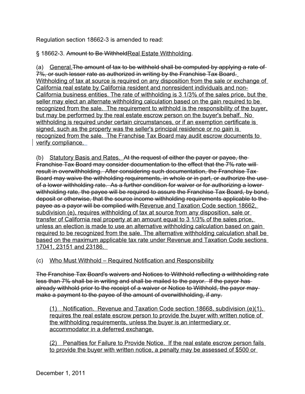 Regulation Section 18662-3 - Proposed Text for Dec 1, 2011 Meeting