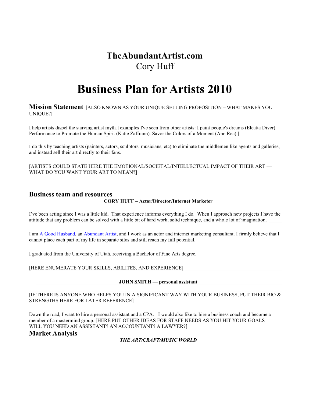 Business Plans for Artists