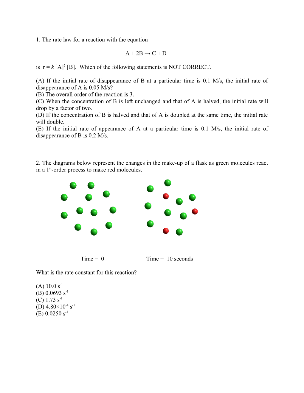 1. the Rate Law for a Reaction with the Equation