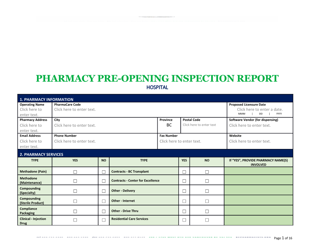 Pharmacy Pre-Opening Inspection Report