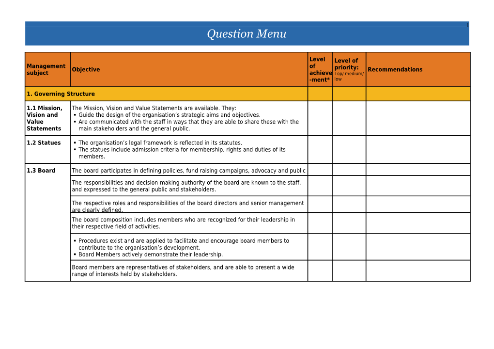 Question Menu