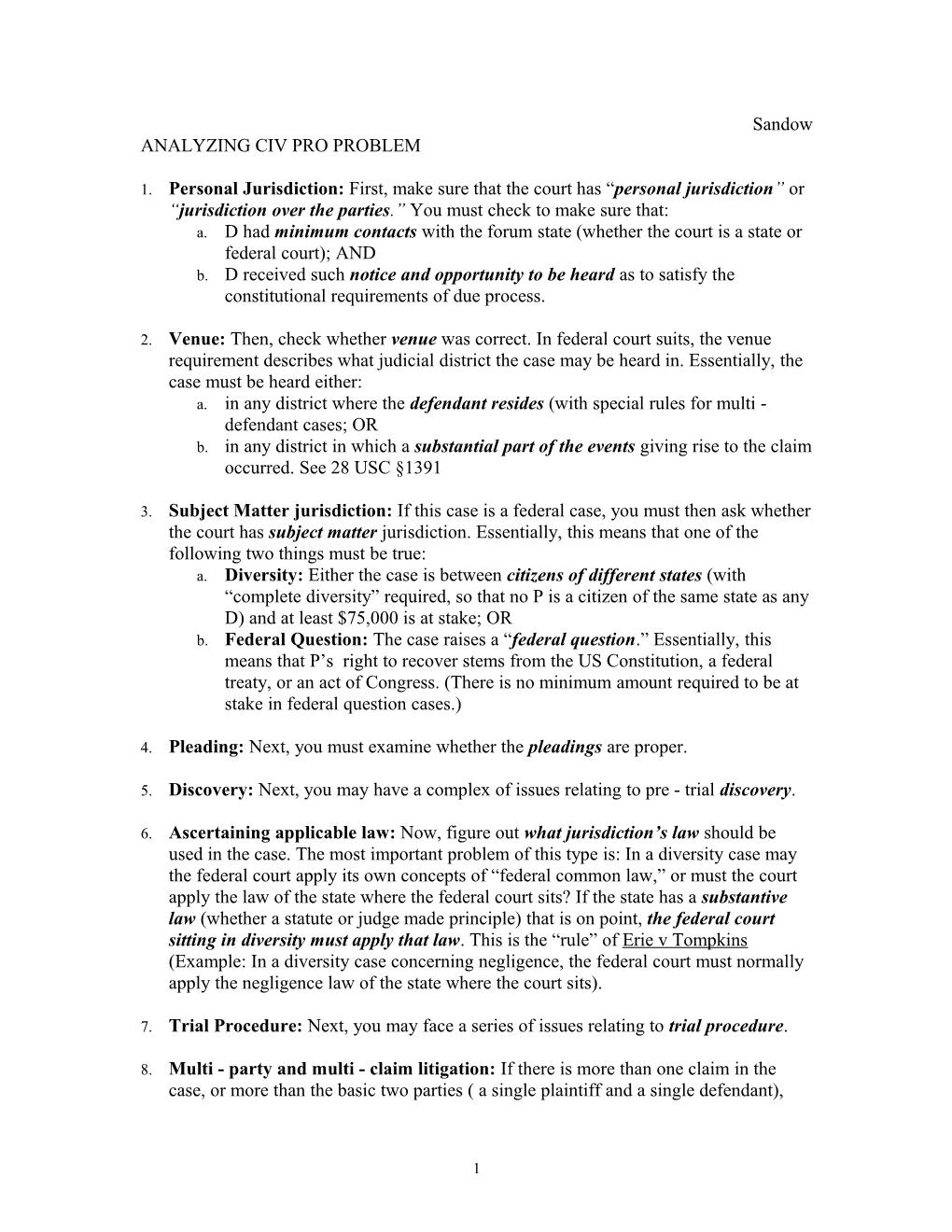 Road Map for Analyzing Civ Pro Problem