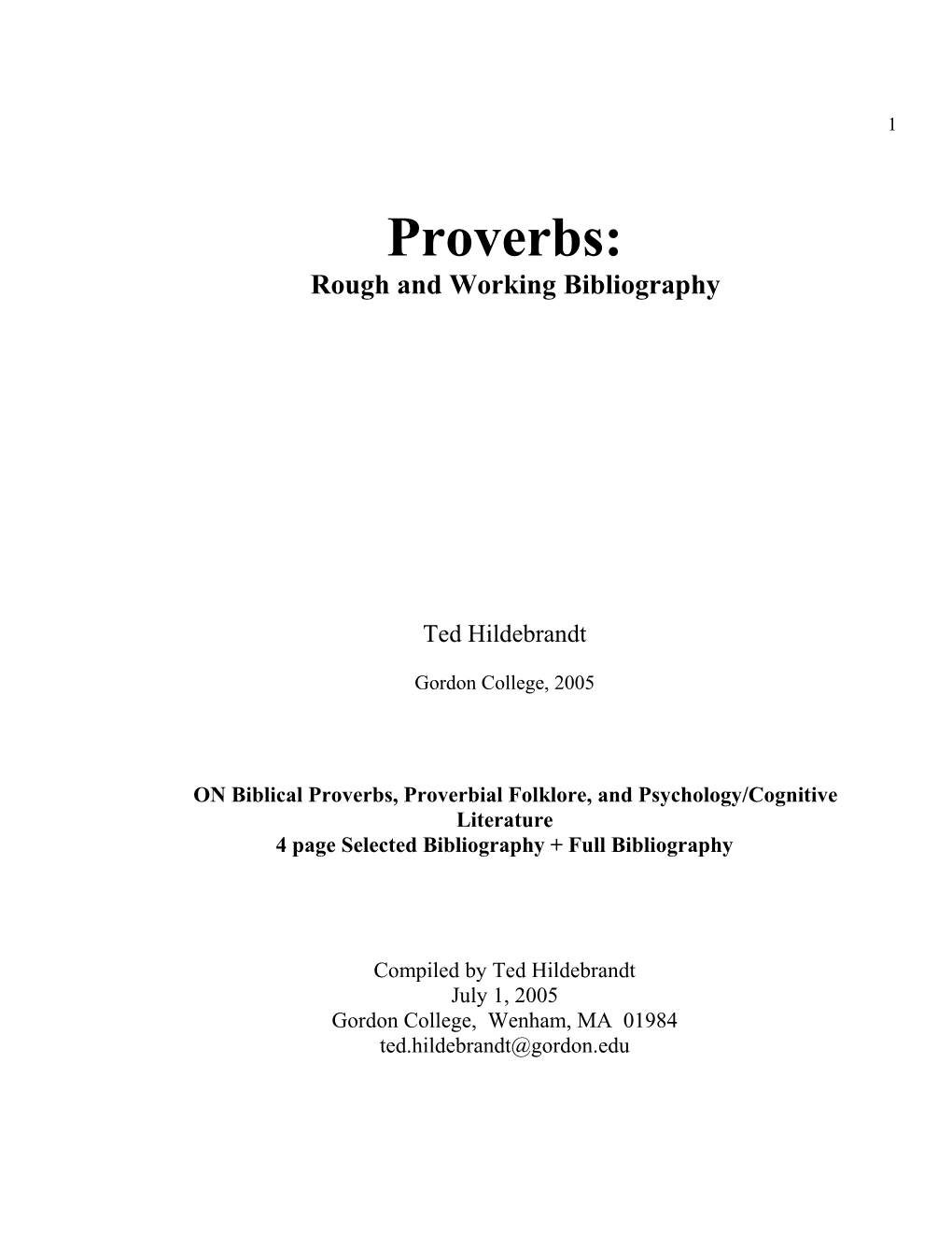 Proverbs a Rough and Working Bibliography (2005)