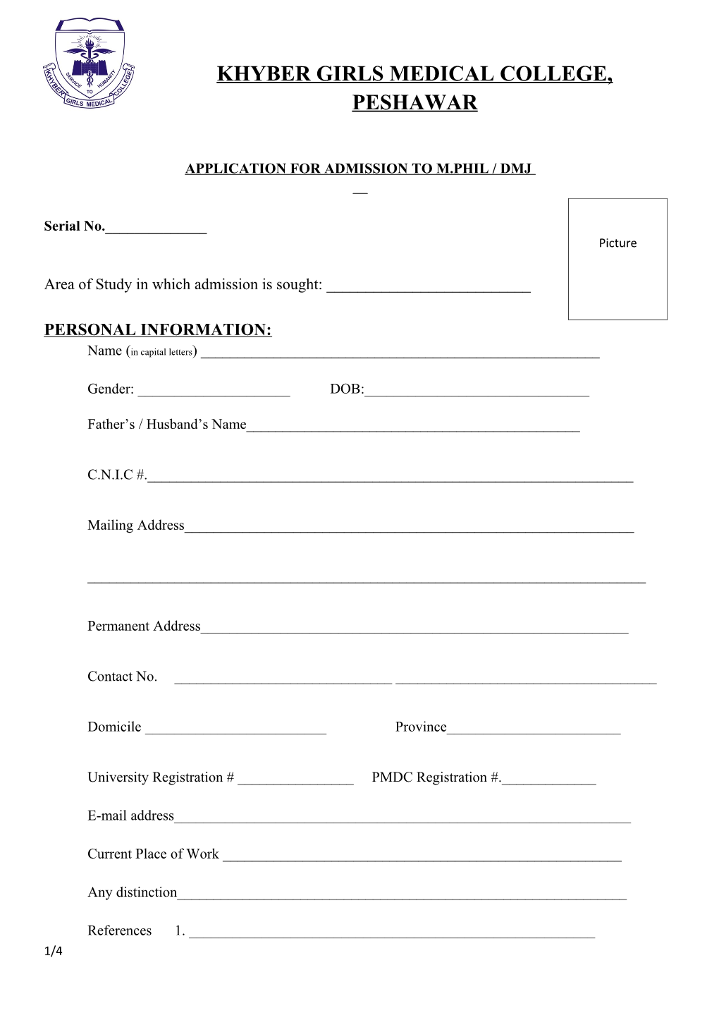 Application for Admission to M.Phil/ Dmj
