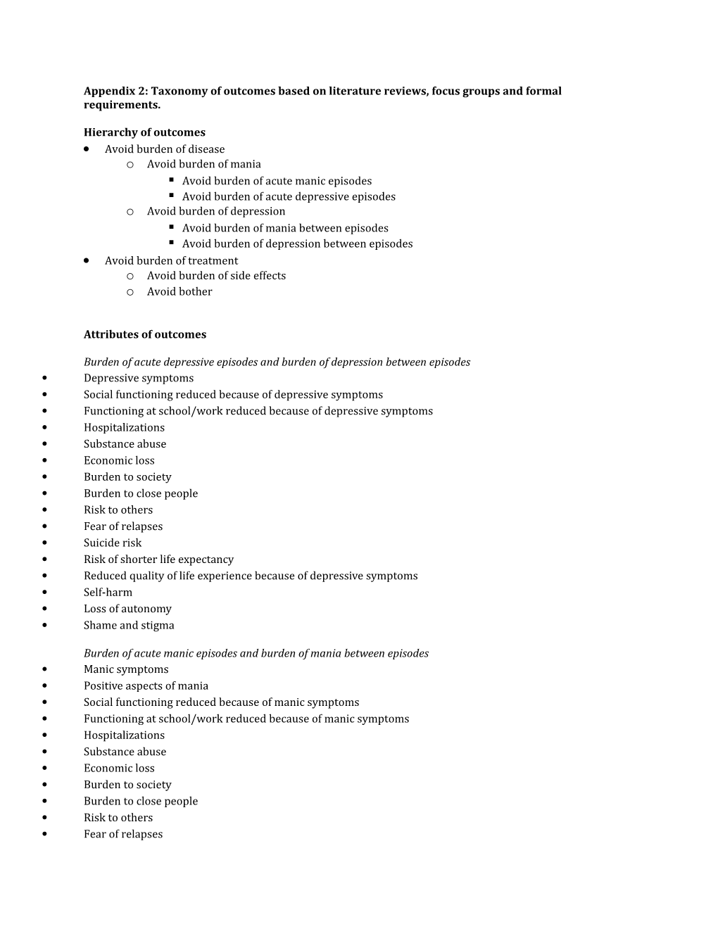 Appendix 2: Taxonomy of Outcomes Based on Literature Reviews, Focus Groups and Formal