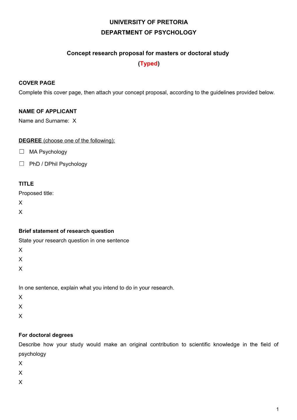 Guidelines for the Completion of a Research Proposal