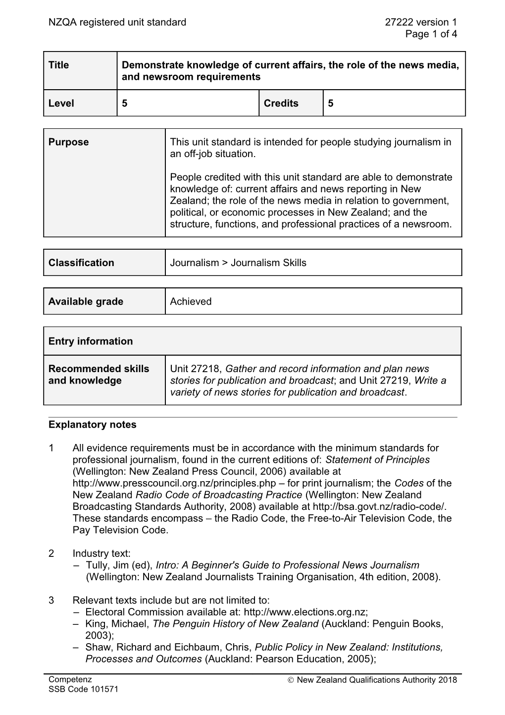 27222 Demonstrate Knowledge of Current Affairs, the Role of the News Media, and Newsroom