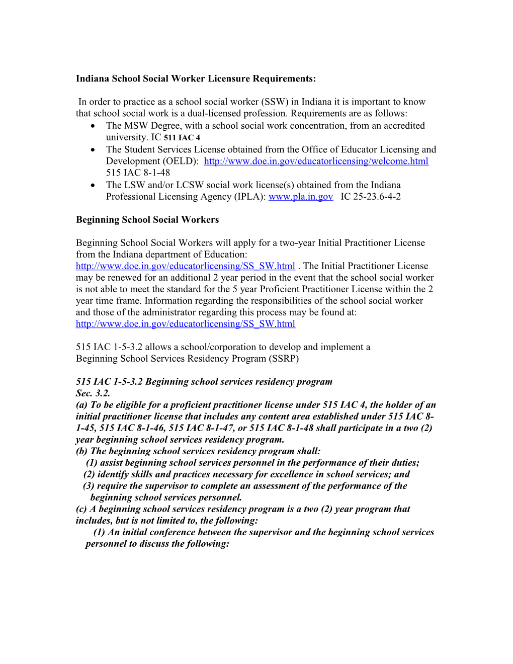 Indiana School Social Worker Licensure Requirements