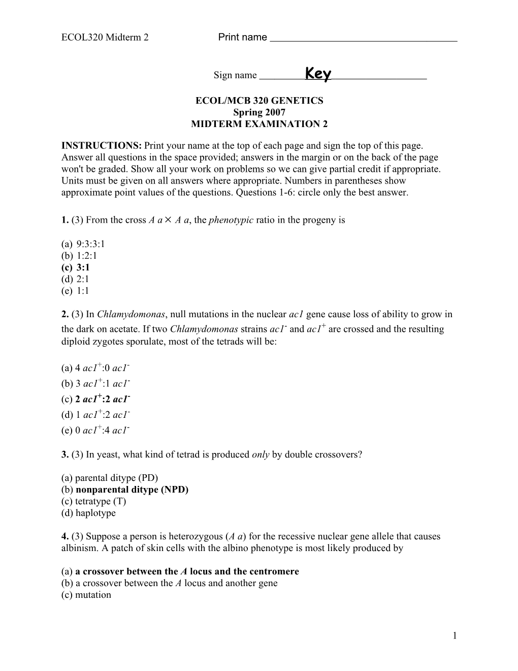 Ecol/Mcb 320 Genetics