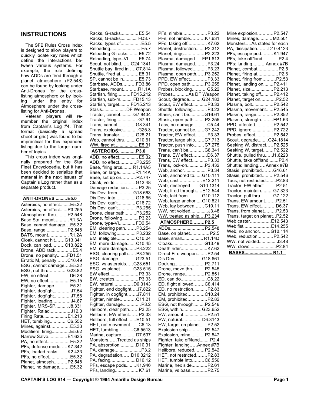 Star Fleet Universesfb Rules Cross Index