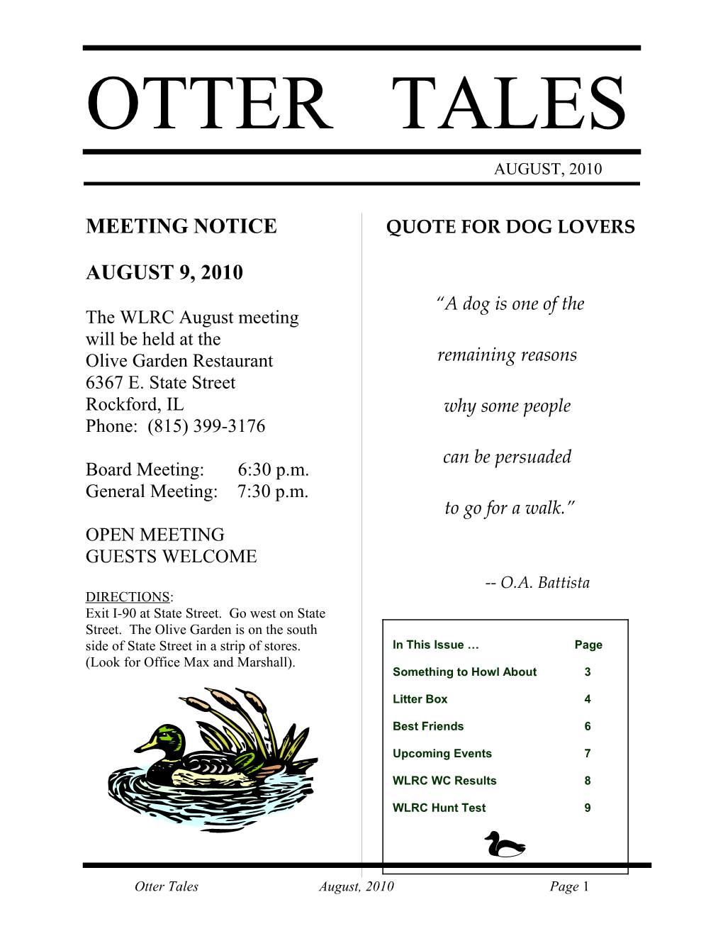 Otter Tales August, 2010 Page 1