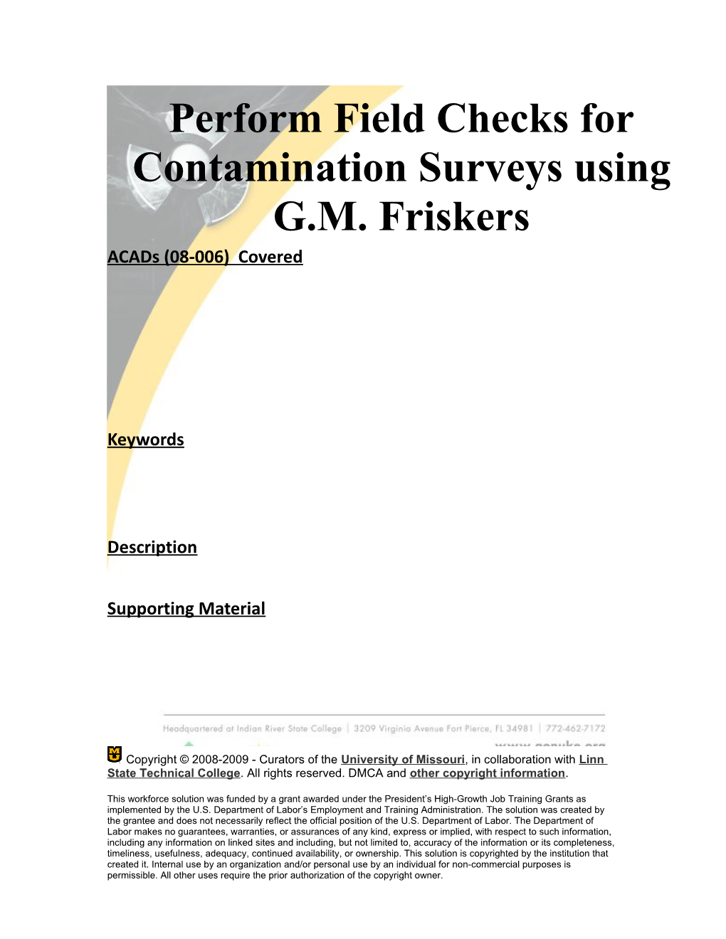 Module 4: Perform Field Checks for Contamination Surveys Using G.M. Friskers