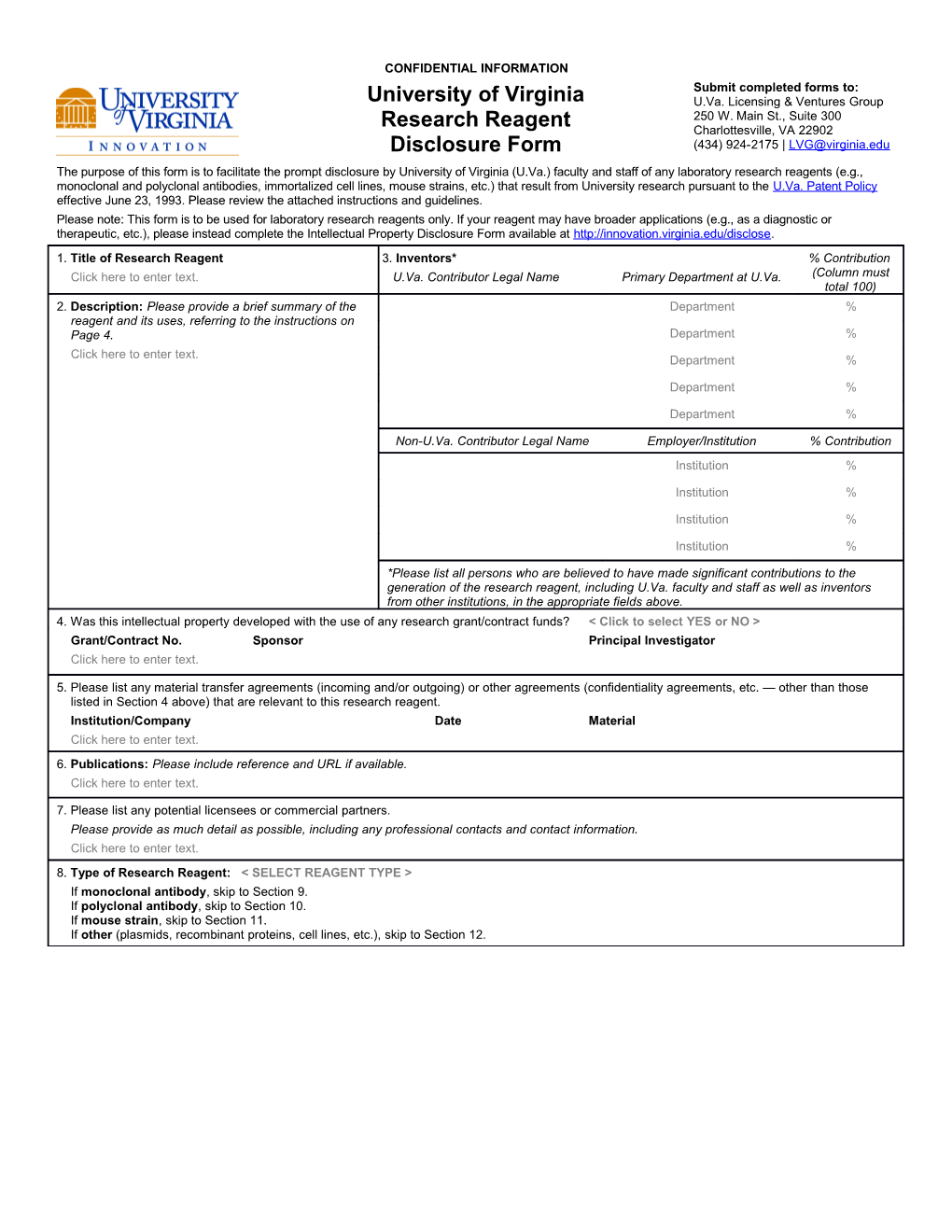 UVA Research Reagent Disclosure Form (01108609)