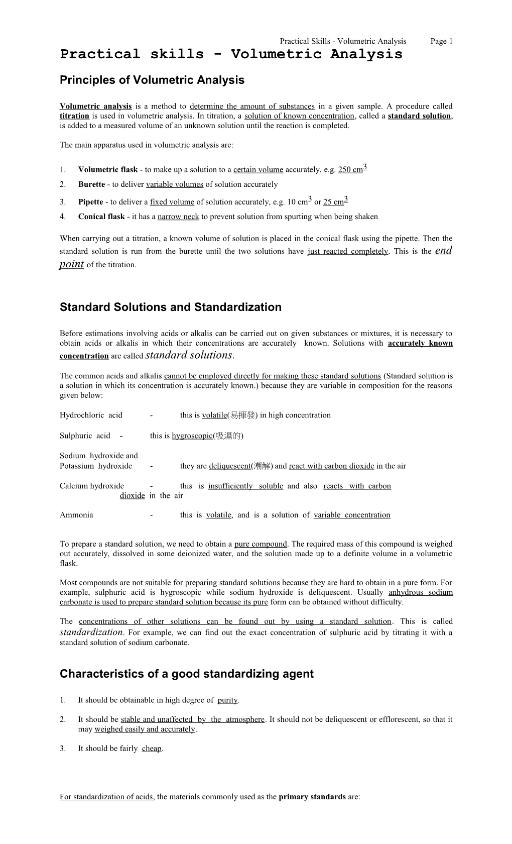 Practical Skills - Volumetric Analysis