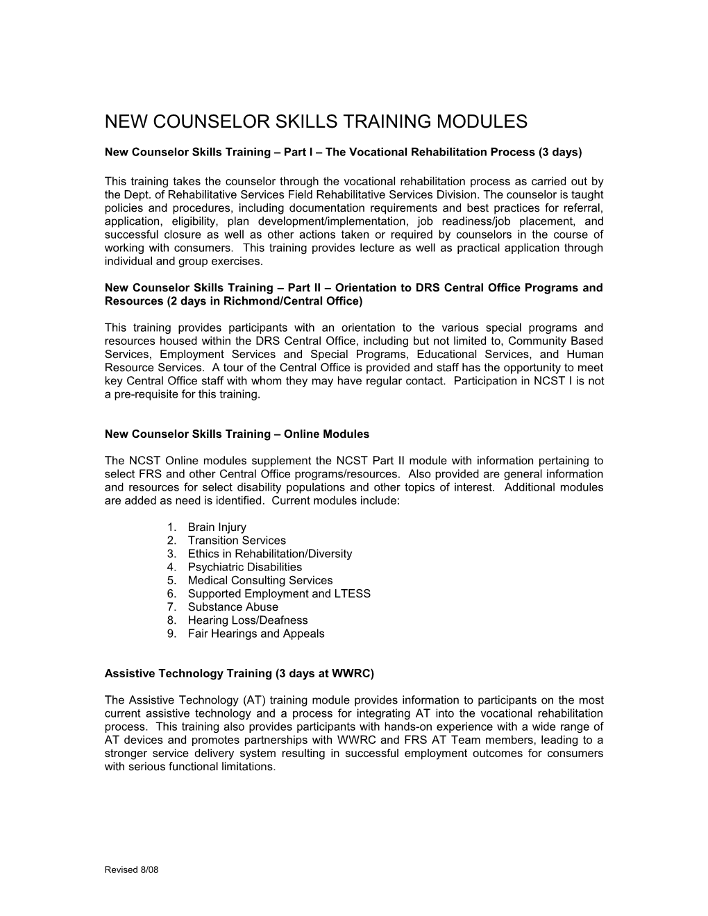 New Counselors Skills & Competencies Checklist