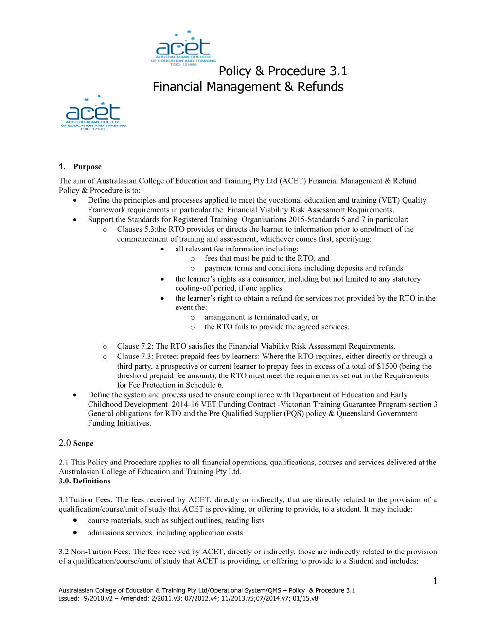 Policy & Procedure 3.1 Financial Management & Refunds