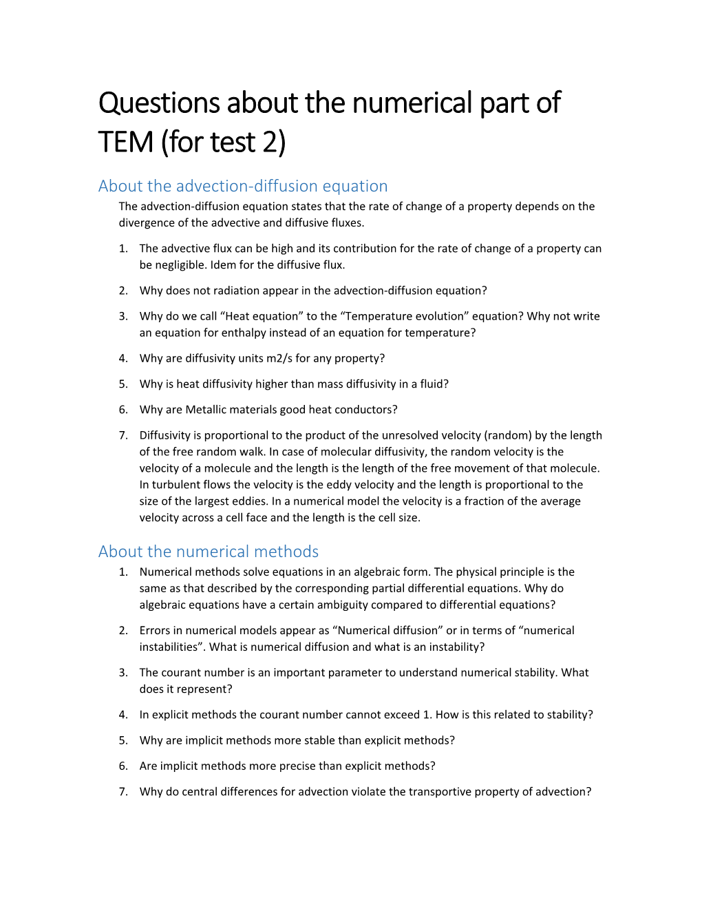 Questions About the Numerical Part of TEM (For Test 2)