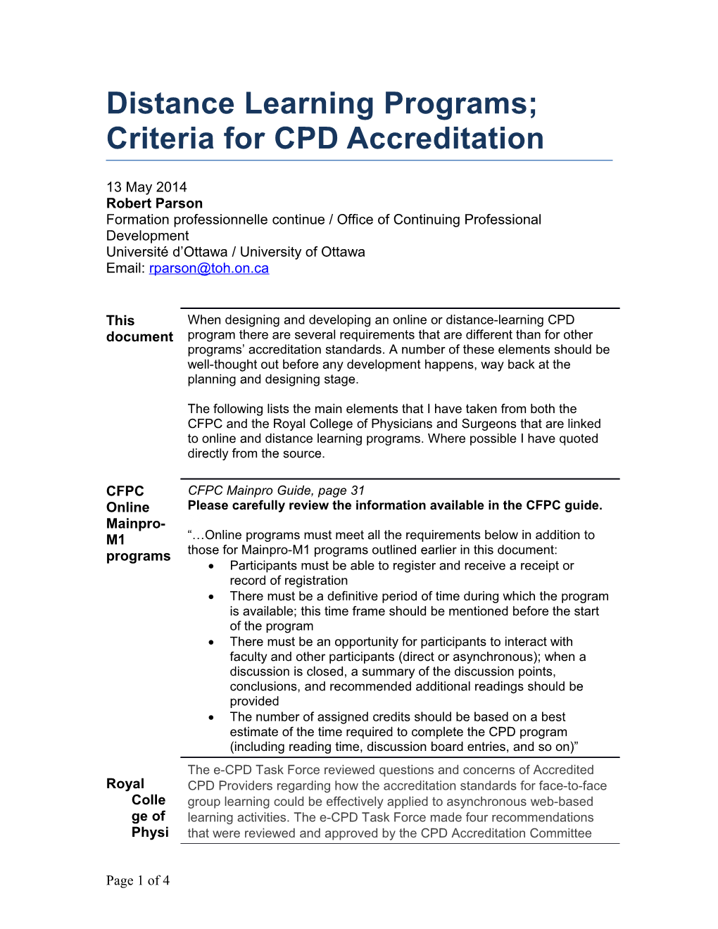 Distance Learning Programs; Criteria for CPD Accreditation