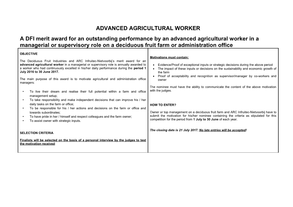 Advanced Agricultural Worker