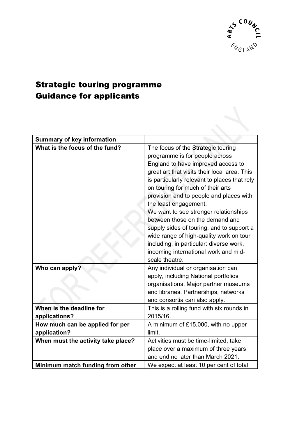 Strategic Touring Programme
