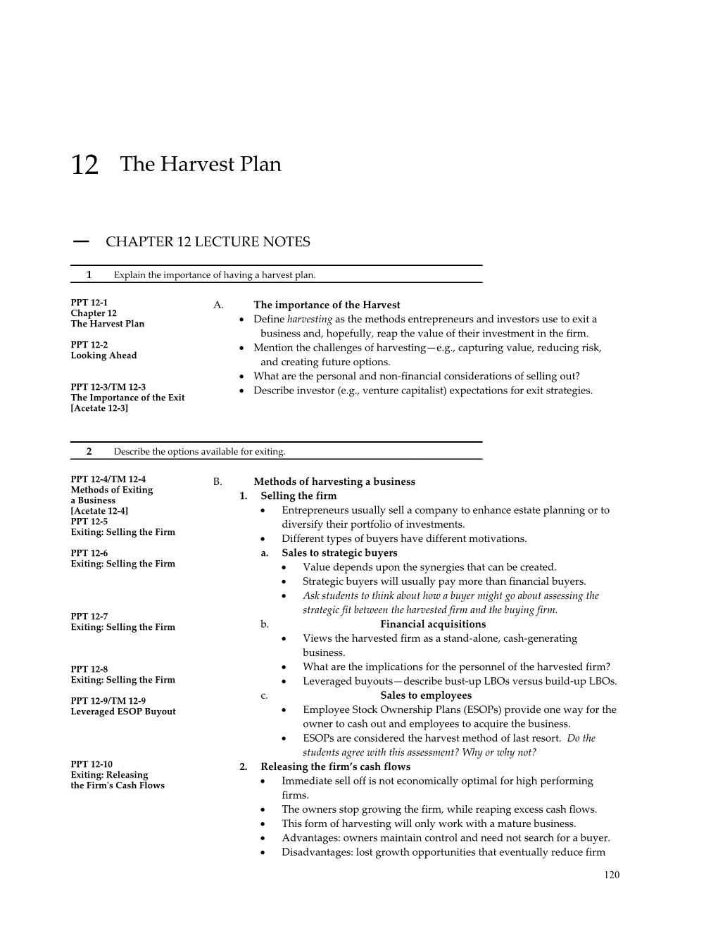 Chapter 12 the Harvest Plan1