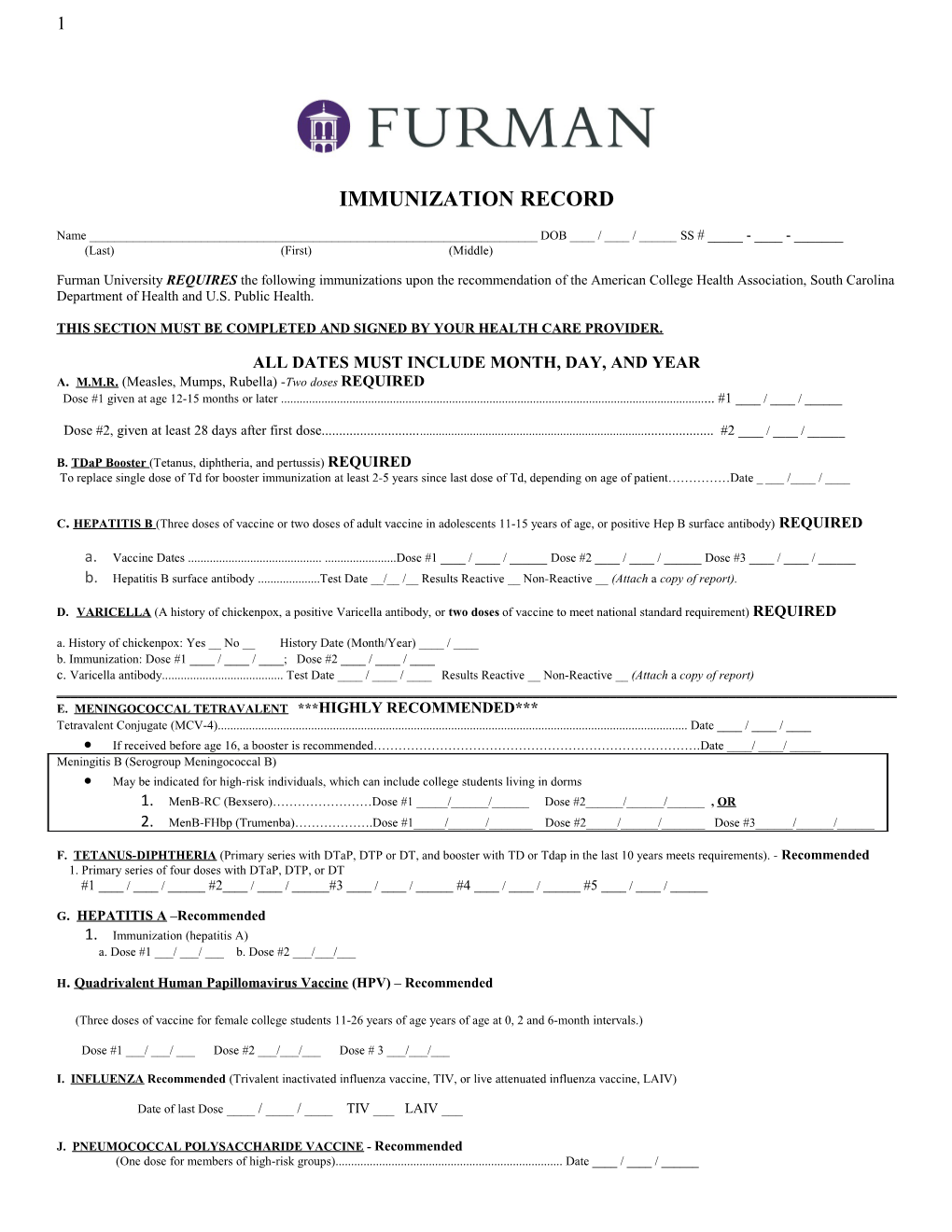 Immunization Record