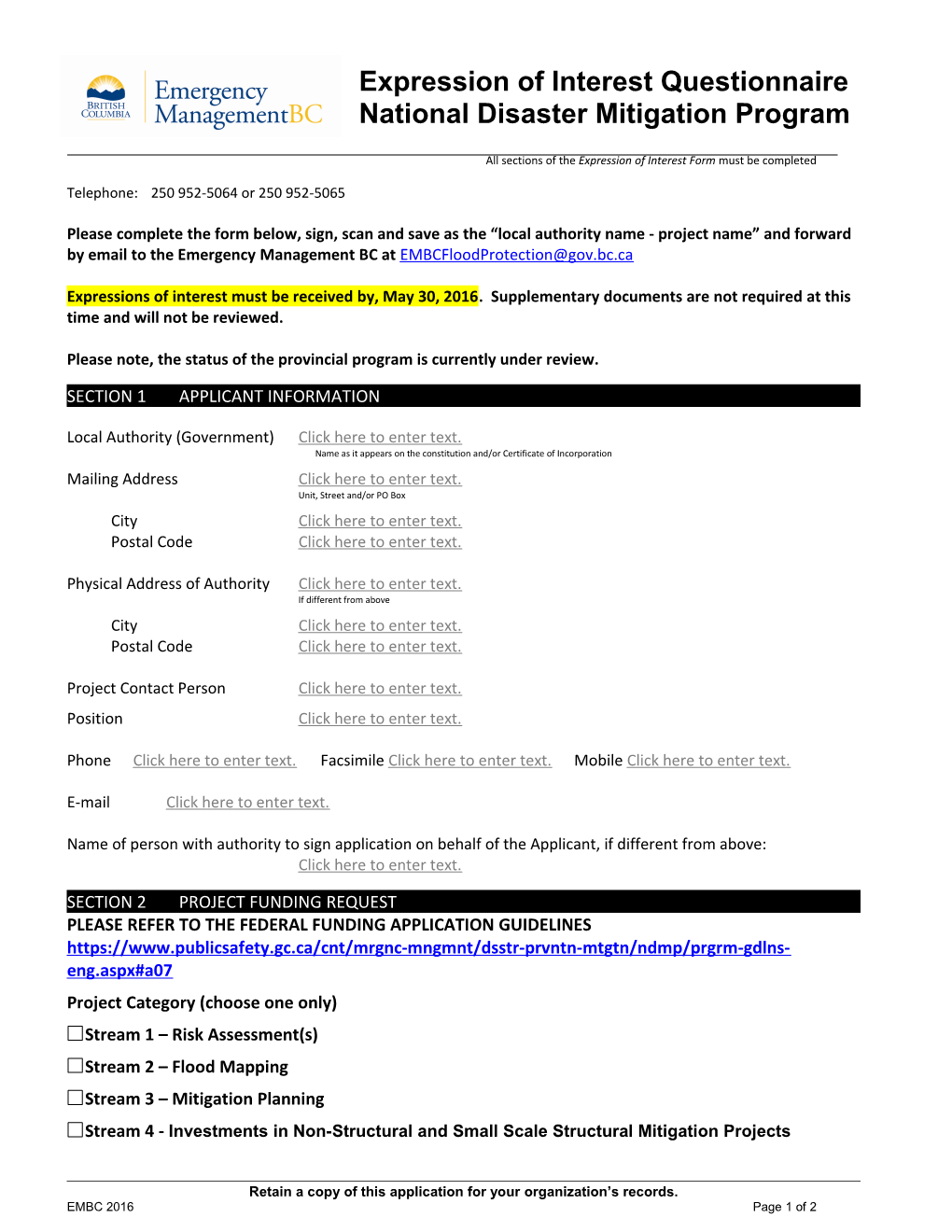 Flood Protection Program Application Form 2008-09