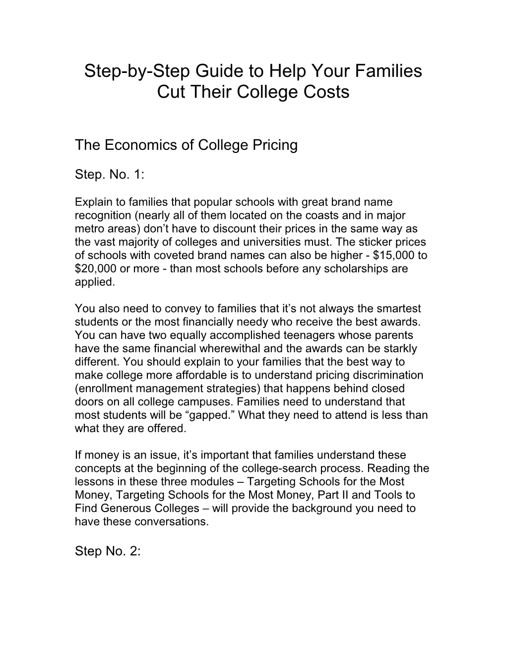 Step-By-Step Guide to Help Your Families Cut Their College Costs