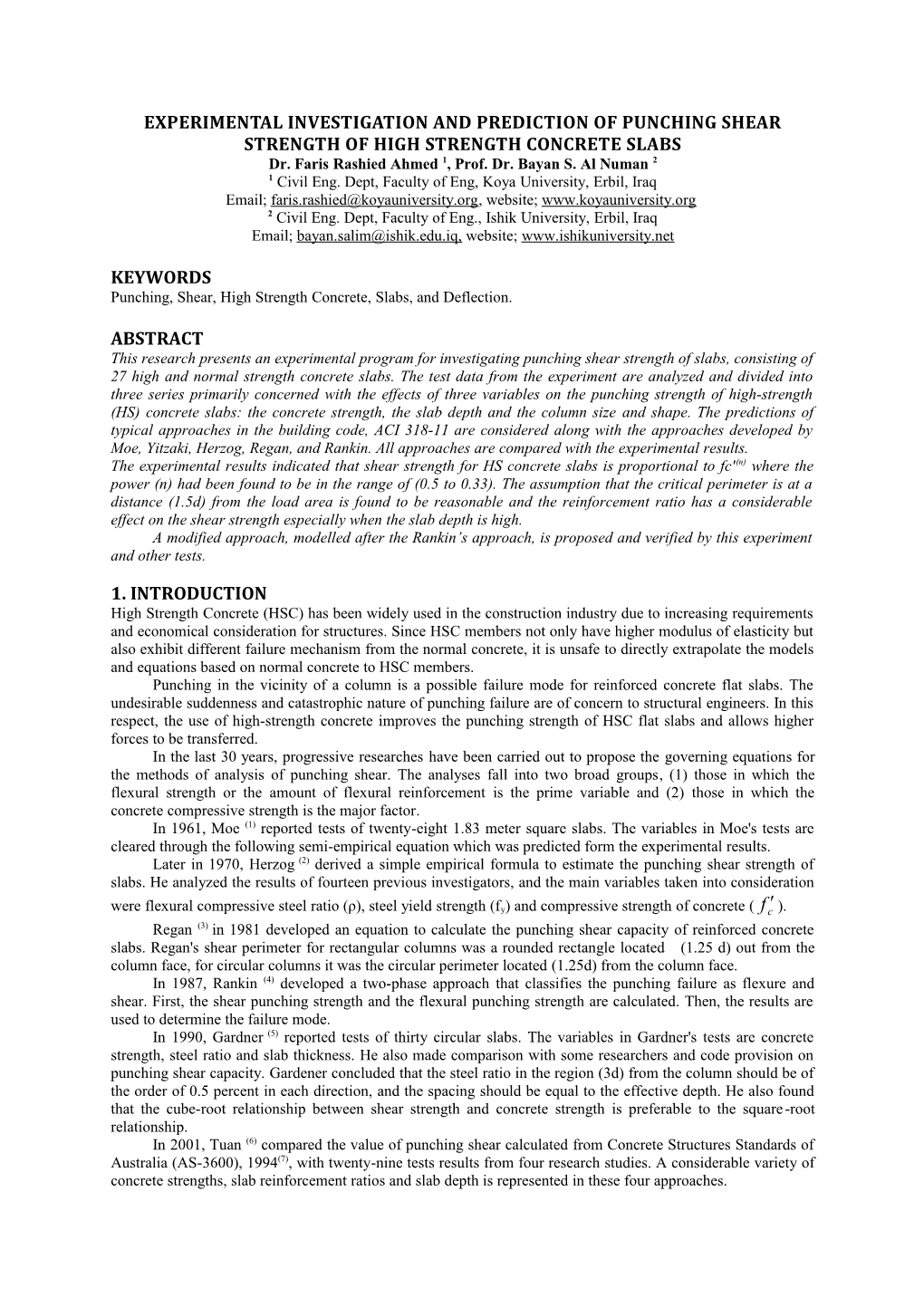 Experimental Investigation and Prediction of Punching Shear Strength of High Strength