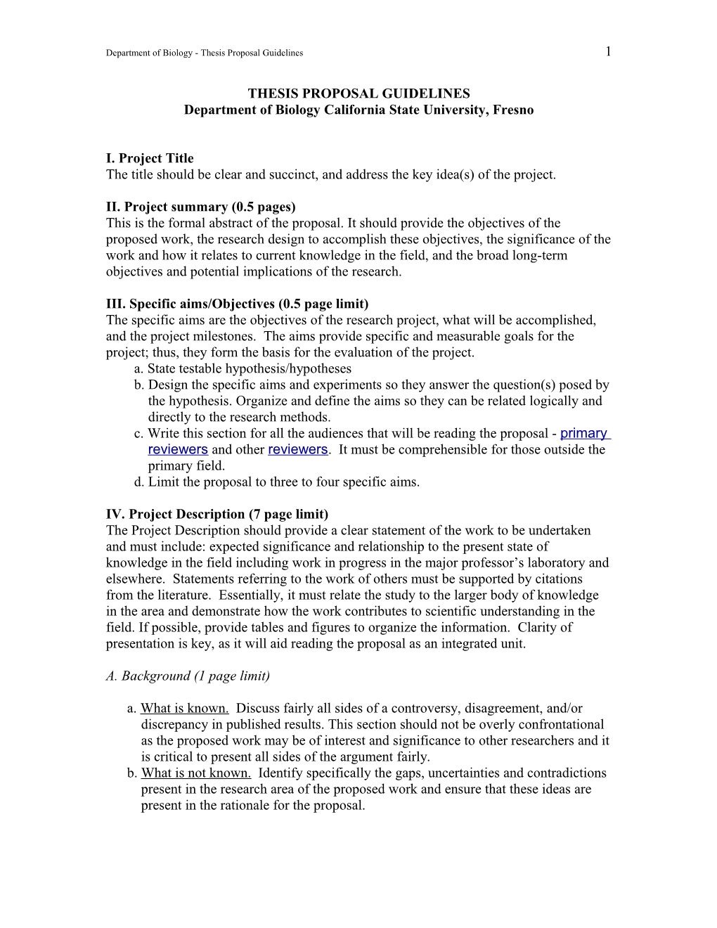 Department of Biology - Thesis Proposal Guidelines1