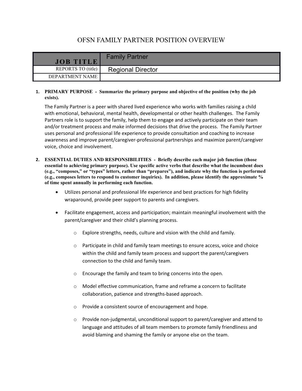 OFSN Family Partner Position Overview