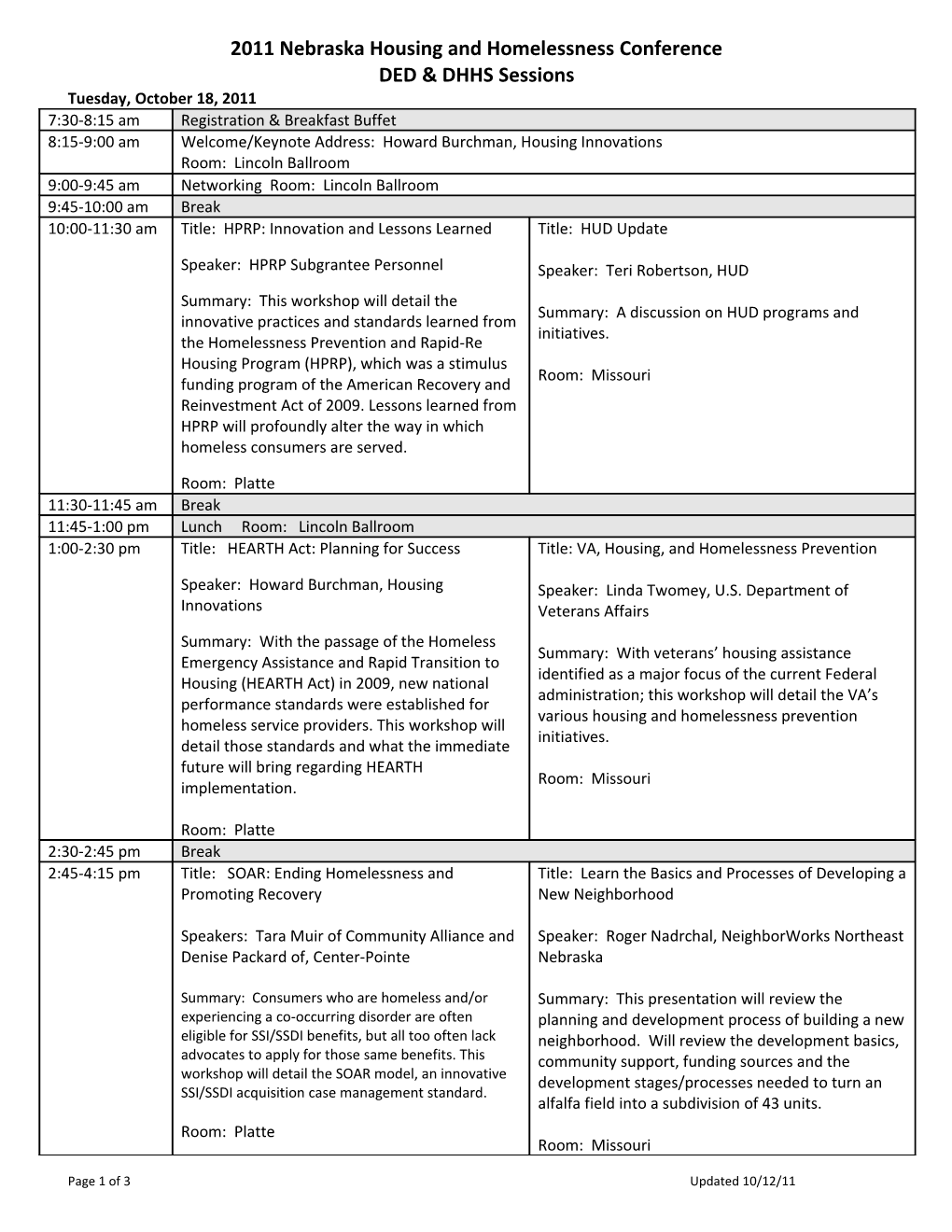 2011 DED & HHS Agenda