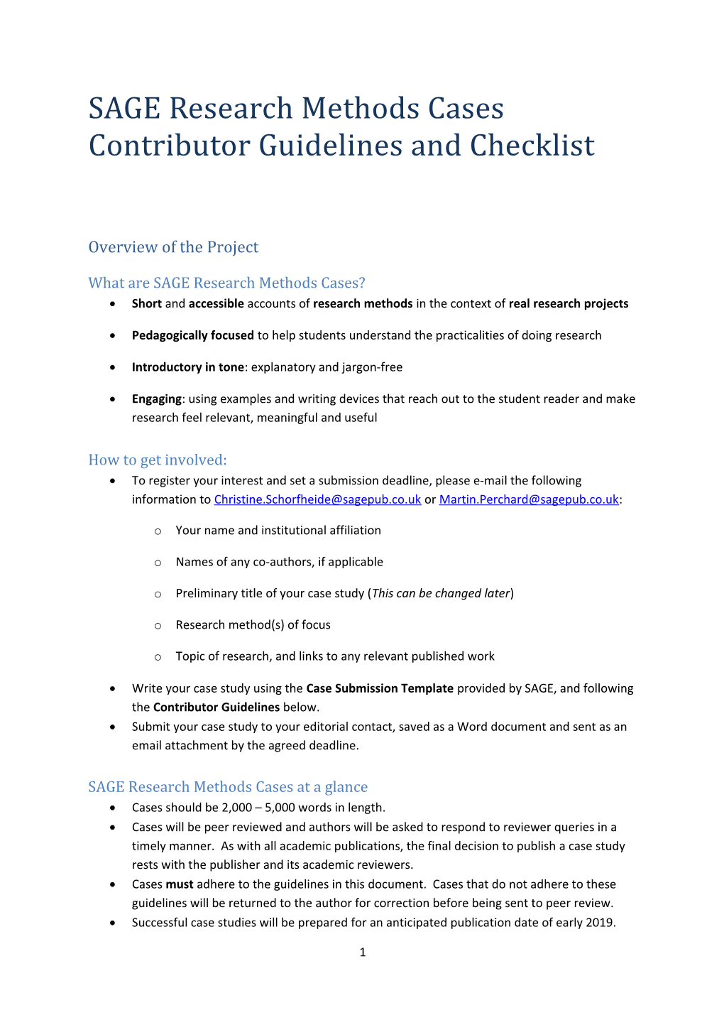 SAGE Research Methods Cases Contributor Guidelines and Checklist