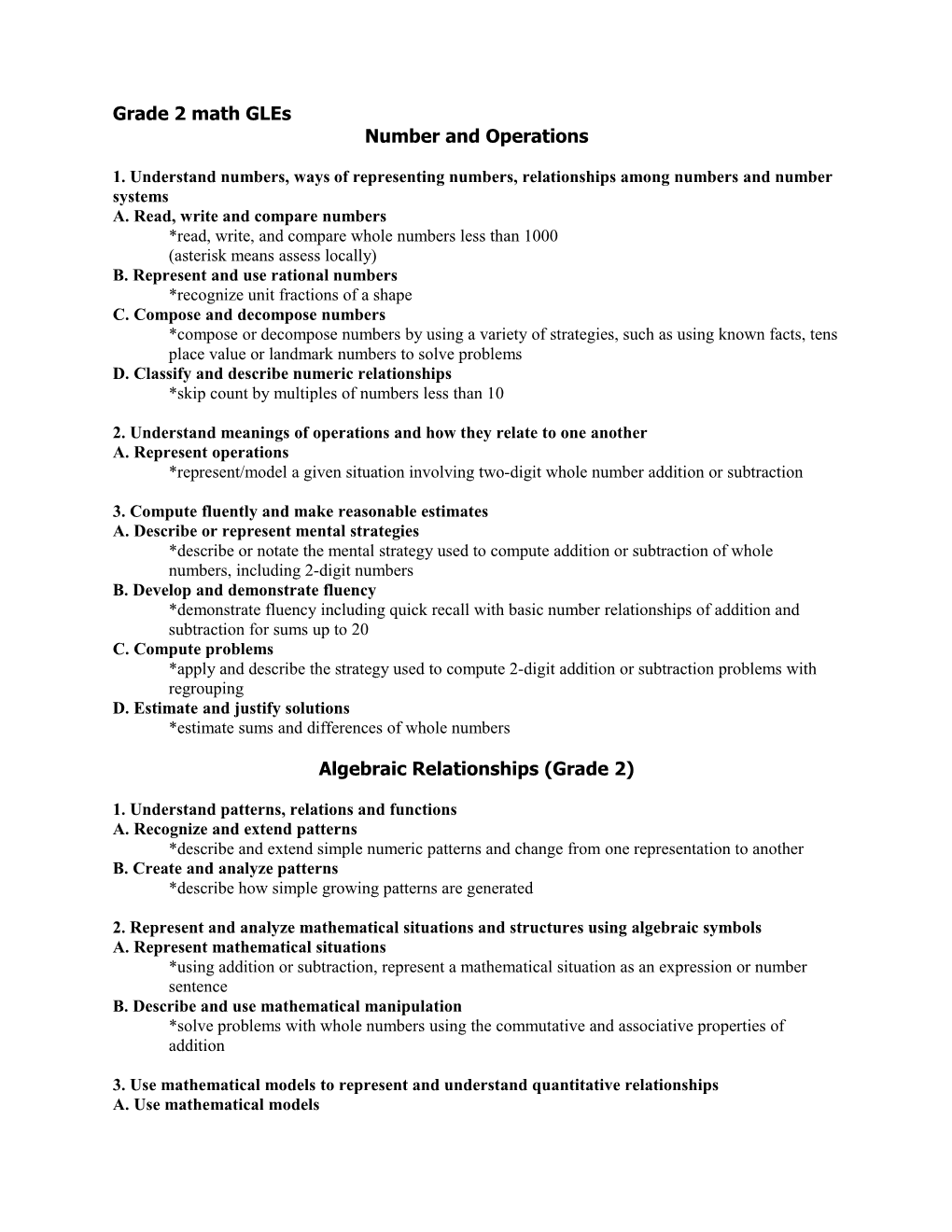 Number and Operations (Grade 2)