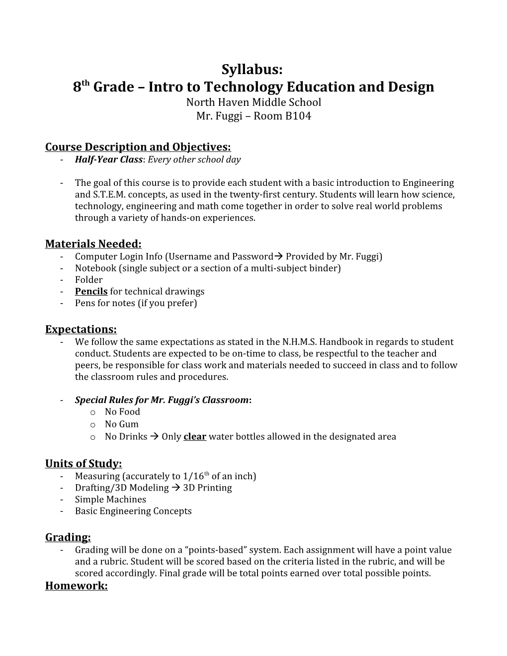 8Th Grade Intro to Technology Education and Design