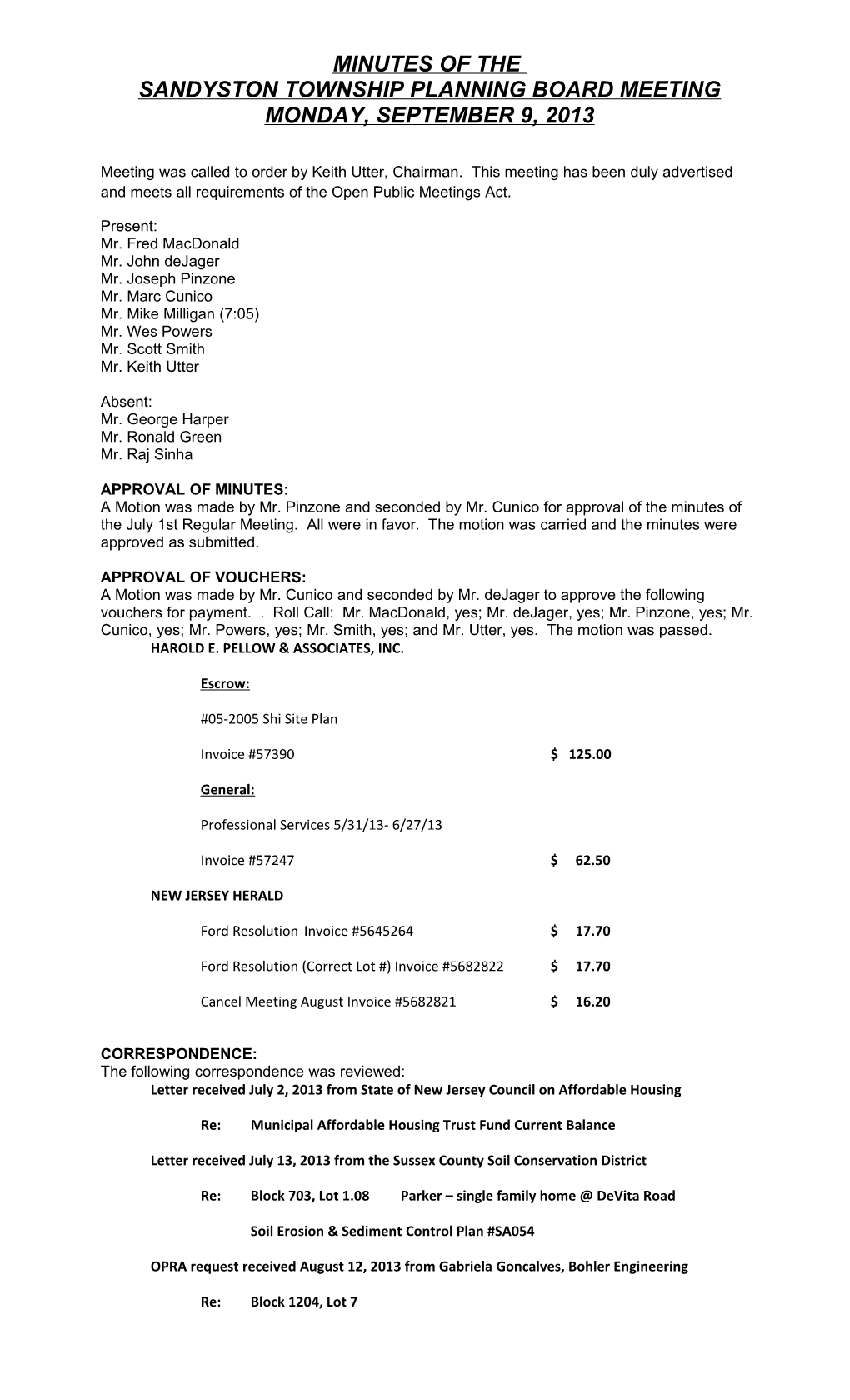 Sandyston Township Planning Board Meeting