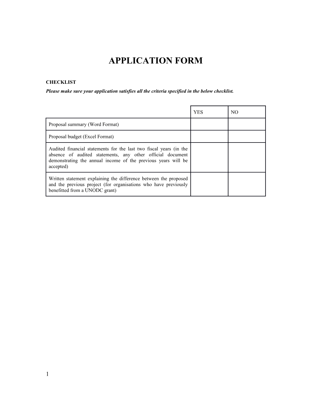 Please Make Sure Your Application Satisfies All the Criteria Specified in the Below Checklist