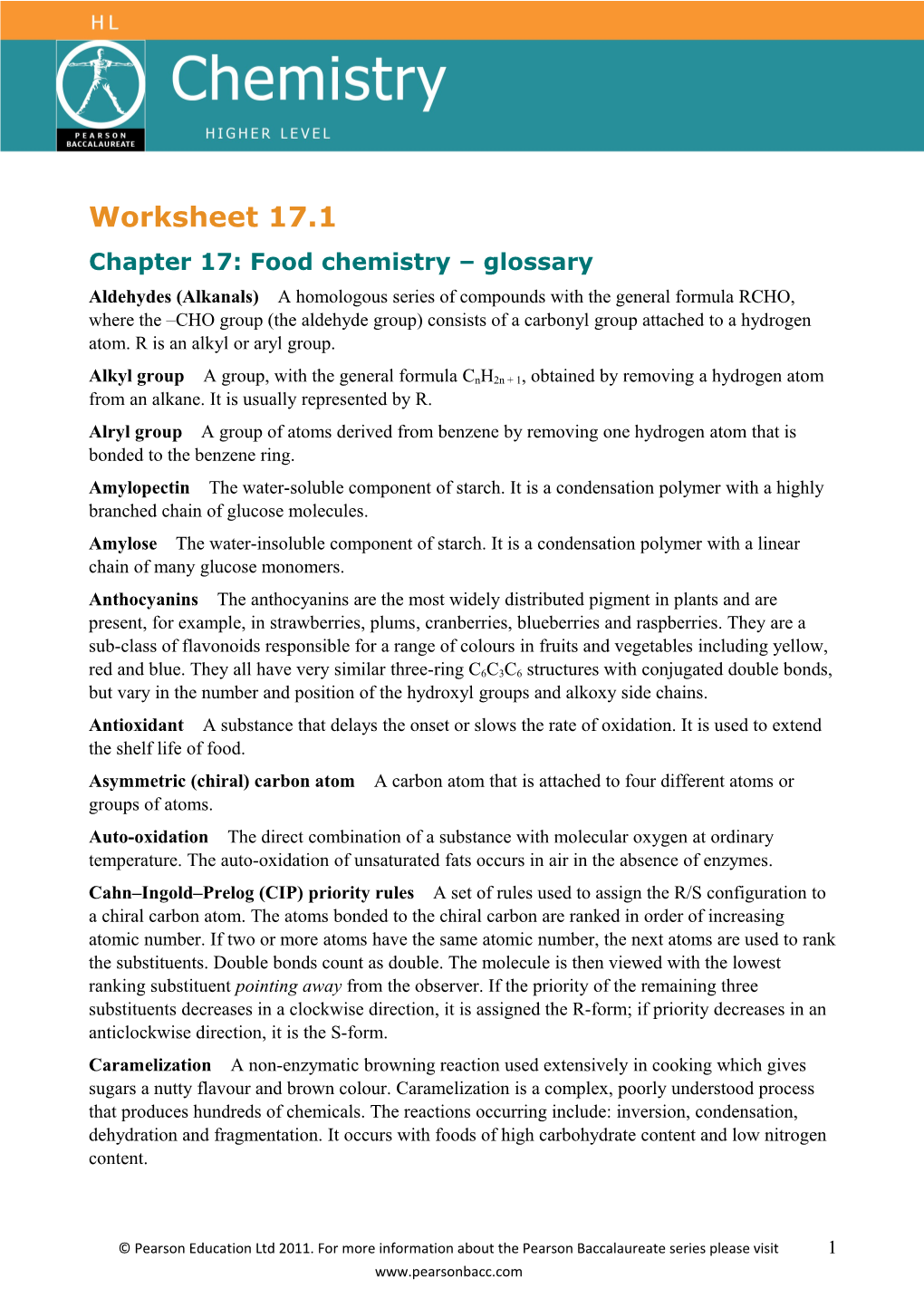 Chapter 17: Food Chemistry Glossary